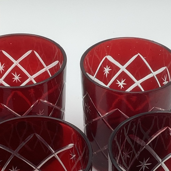 Six Target Etched Red Glass Votive Candle Holders - Picture 4 of 7